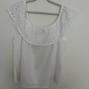 White Ruffled Bib Collar Sleeveless Blouse